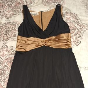 Kay Unger Black and Gold Satin Maxi Dress